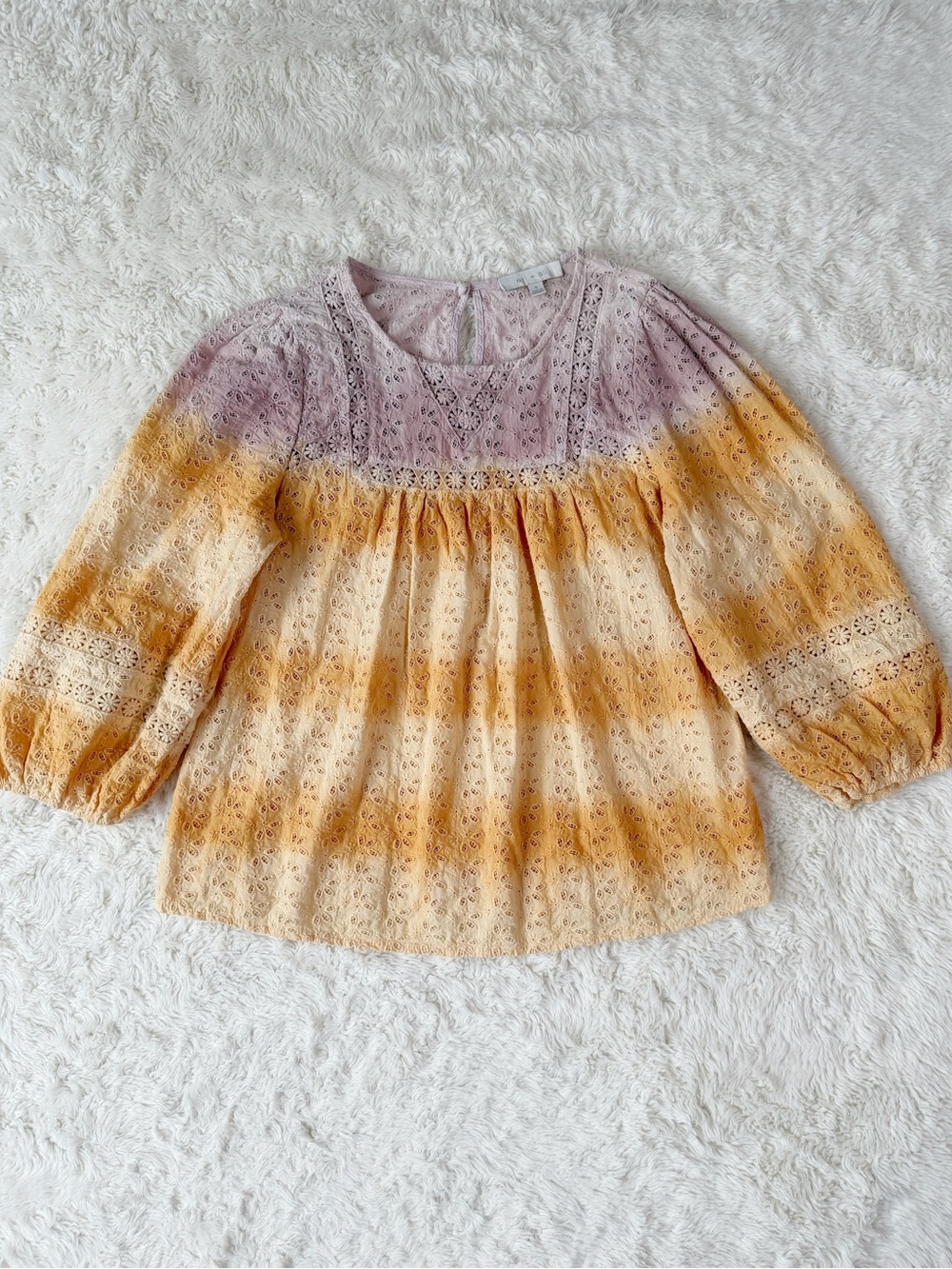 Eri + Ali Anthropologie Woman Eyelet Ombre Relax Peasant Top SMALL Dainty Boho